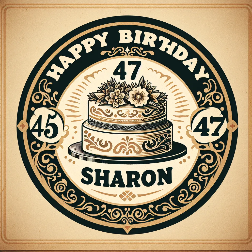 Happy 47th Birthday Sharon with Cake Vintage Nostalgic Style