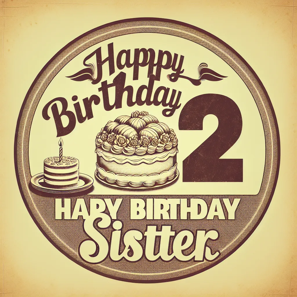Happy 32nd Birthday Sister with Cake Vintage Nostalgic Style
