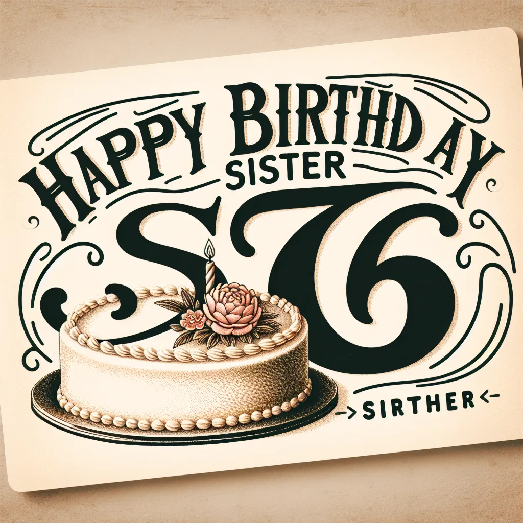 Happy 36th Birthday Sister with Cake Vintage Nostalgic Style