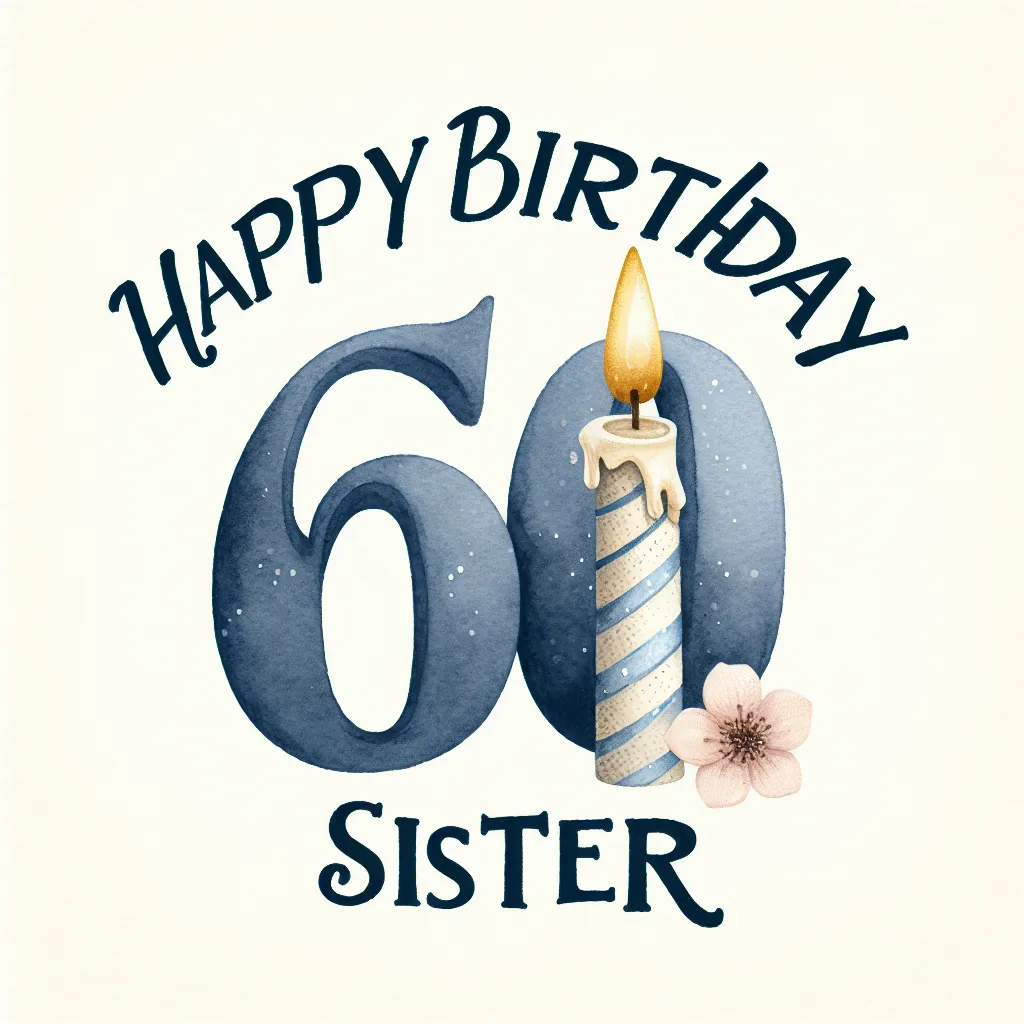 Happy 60th Birthday Sister with Candle Watercolor Style