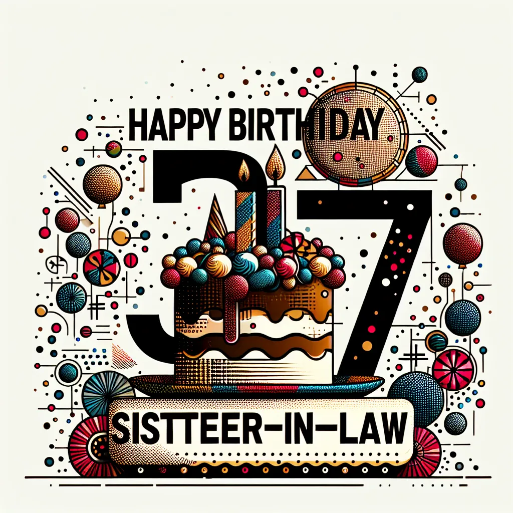 Happy 37th Birthday Sister-In-Law with Cake Abstract Art Style