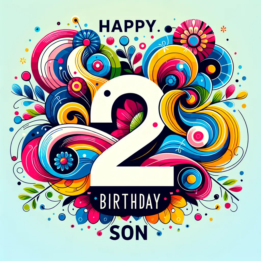 Happy 2nd Birthday Son with Flowers Abstract Art Style