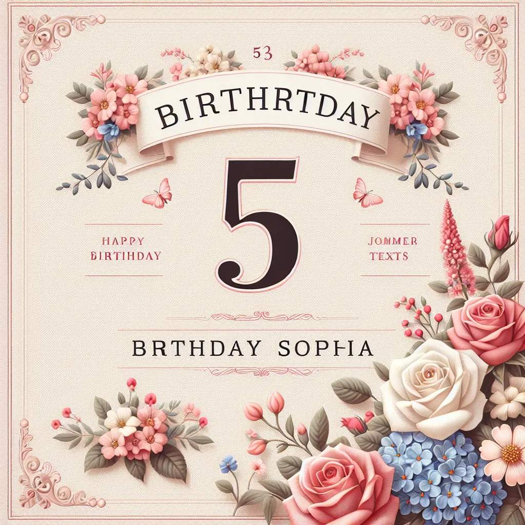 Happy 5th Birthday Sophia with Flowers Elegant Classic Style
