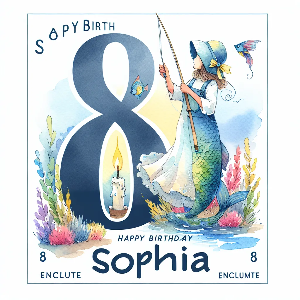 Happy 8th Birthday Sophia with Fisherman Watercolor Style