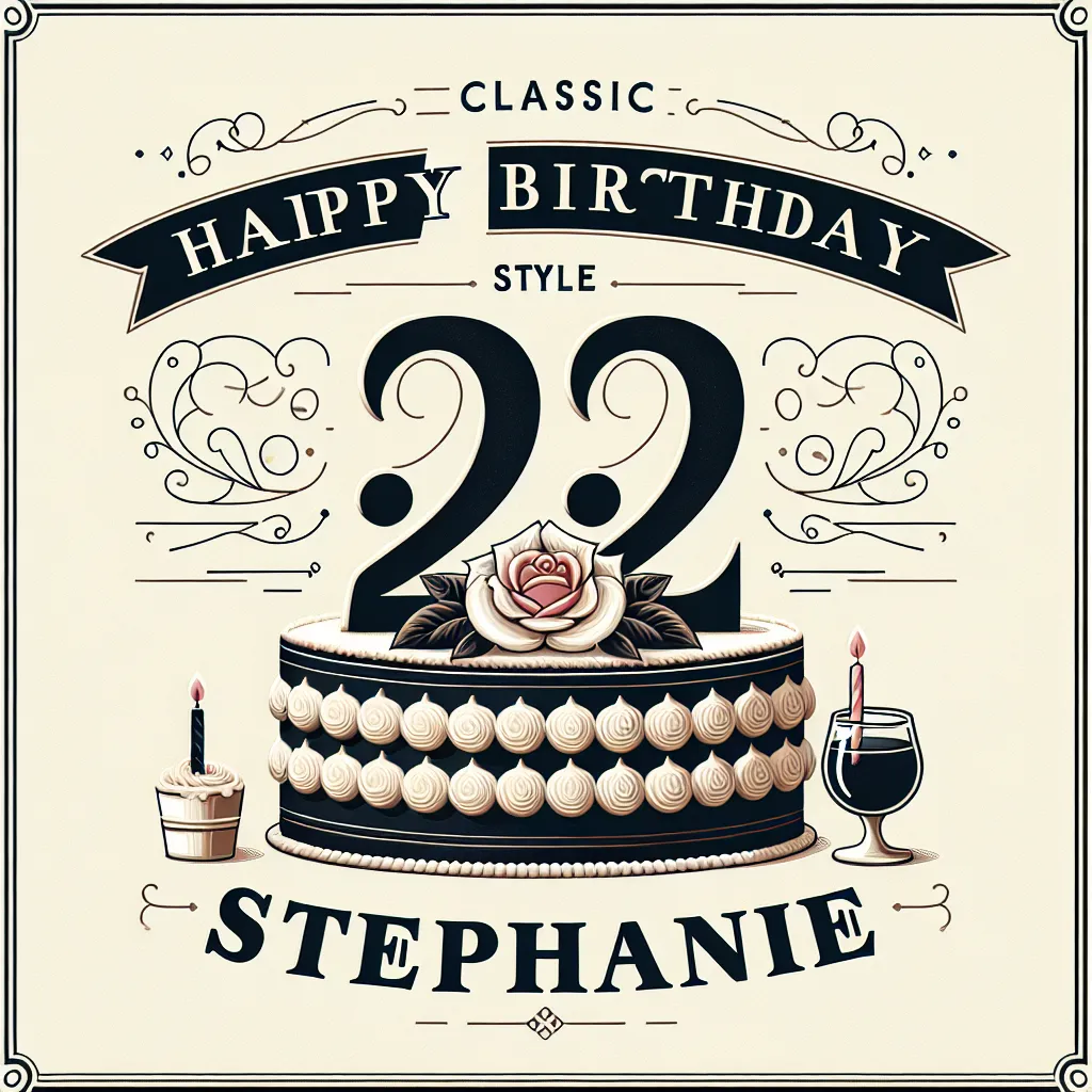 Happy 22nd Birthday Stephanie with Cake Elegant Classic Style