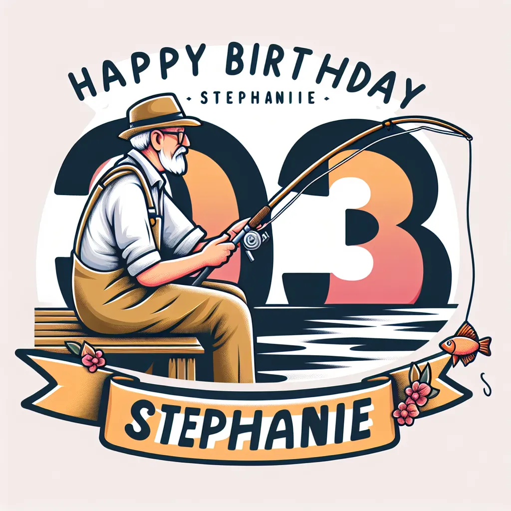 Happy 93rd Birthday Stephanie with Fisherman Illustration Cartoon Style