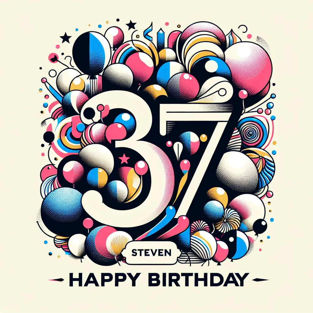 Happy 37th Birthday Steven with Balloon Abstract Art Style