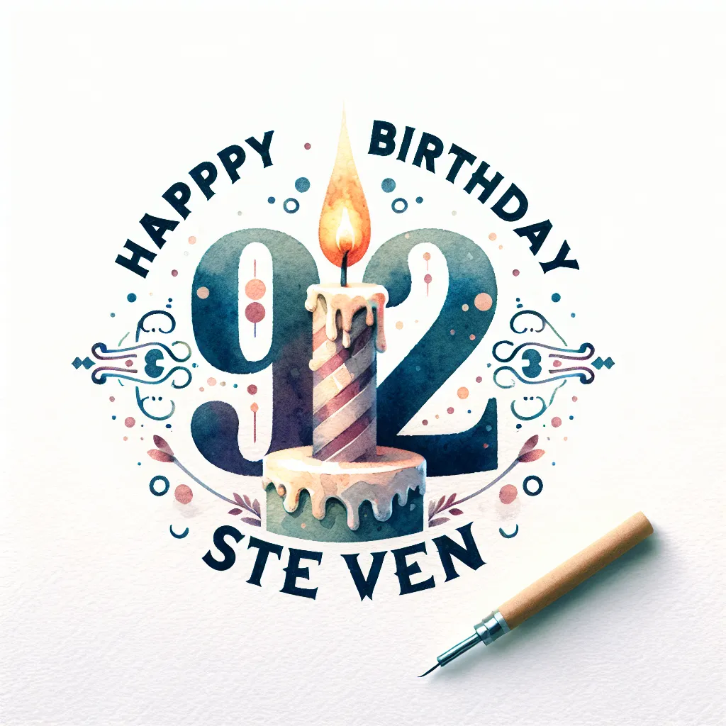 Happy 92nd Birthday Steven with Candle Watercolor Style