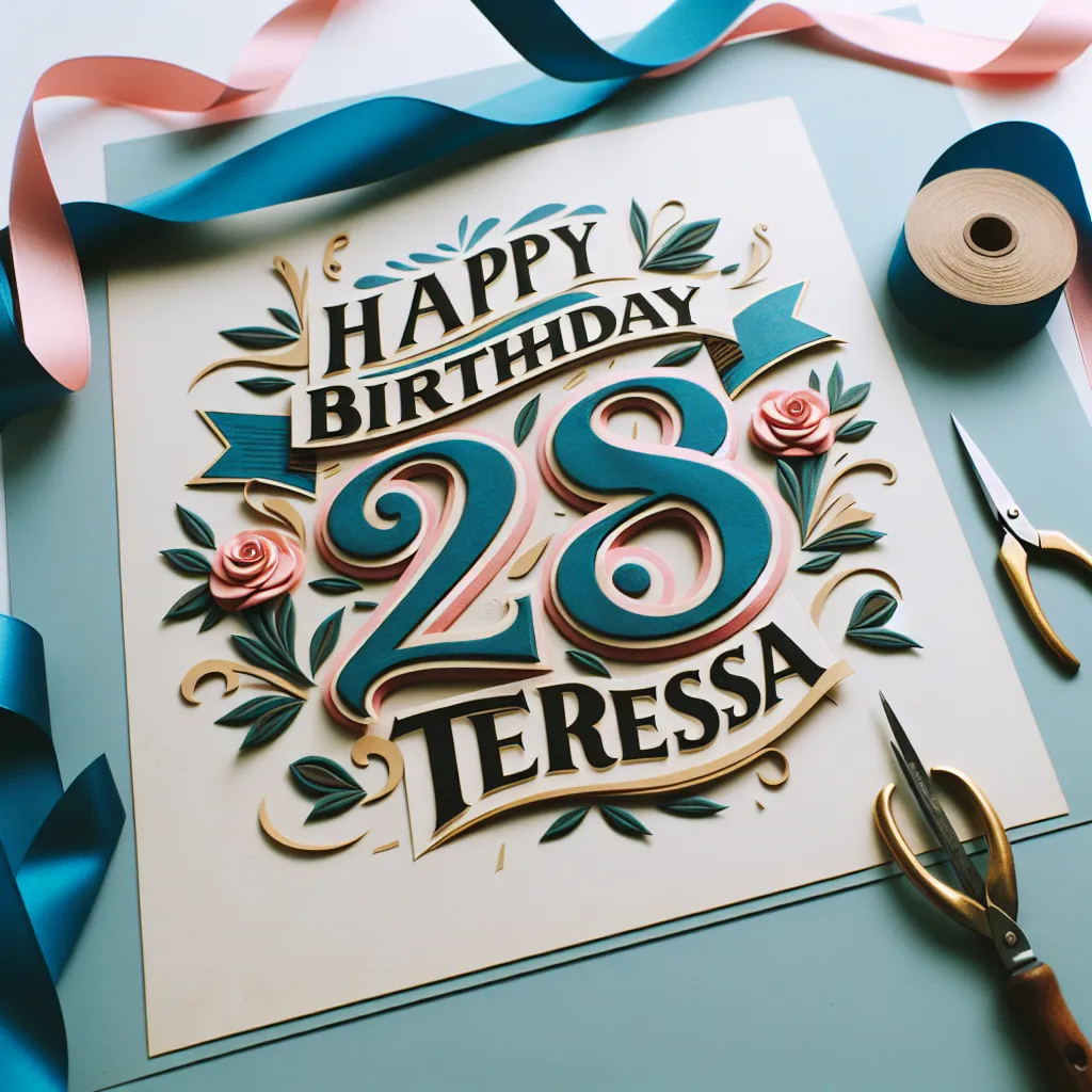 Happy 28th Birthday Teresa with Ribbon Handcrafted DIY Style