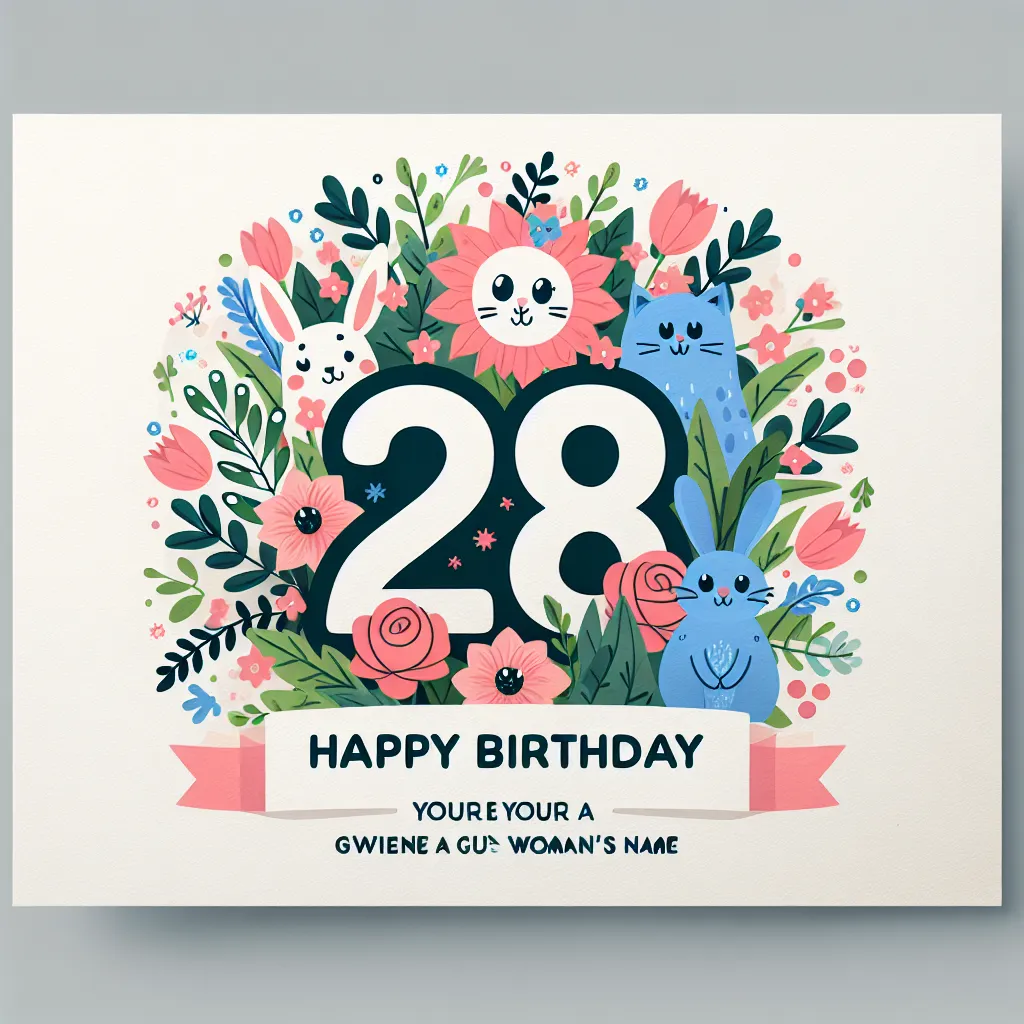 Happy 28th Birthday Theresa with Cute Animals Nature Floral Style