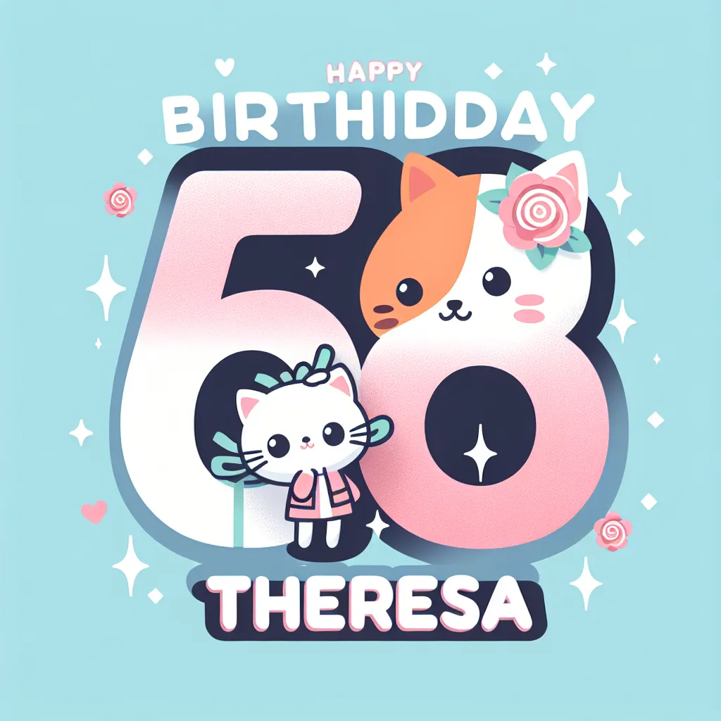 Happy 58th Birthday Theresa with Cute Animals Modern Minimalist Style