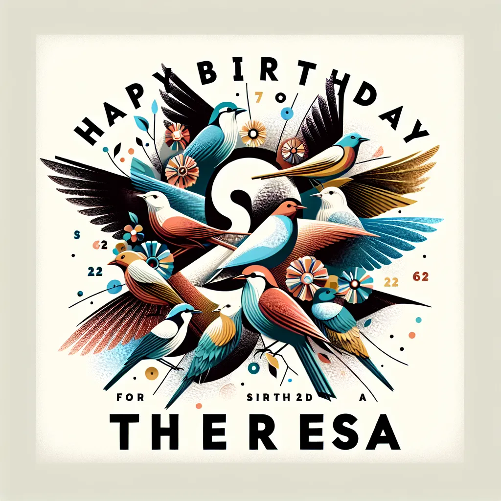 Happy 62nd Birthday Theresa with Birds Abstract Art Style