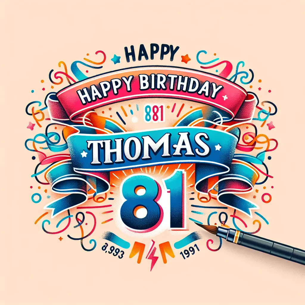 Happy 81st Birthday Thomas with Ribbon Watercolor Style
