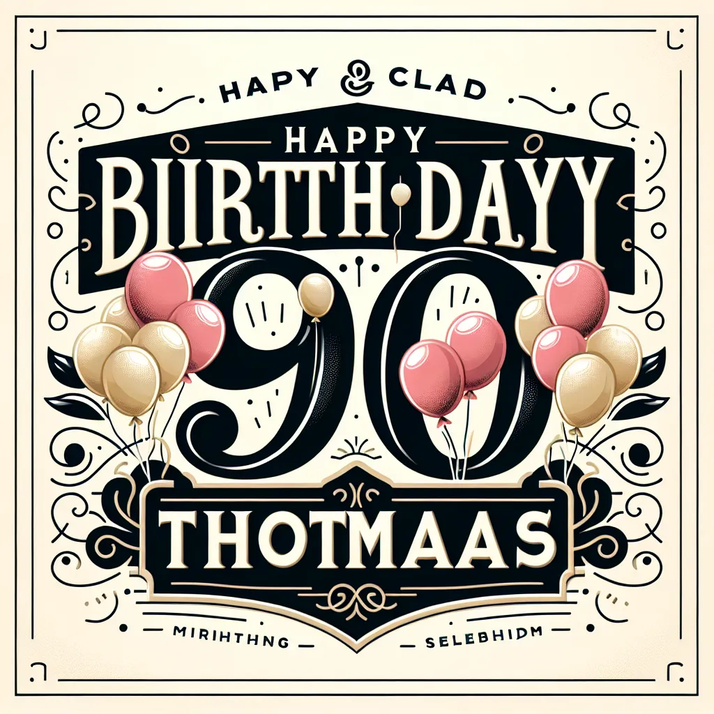 Happy 90th Birthday Thomas with Balloon Elegant Classic Style