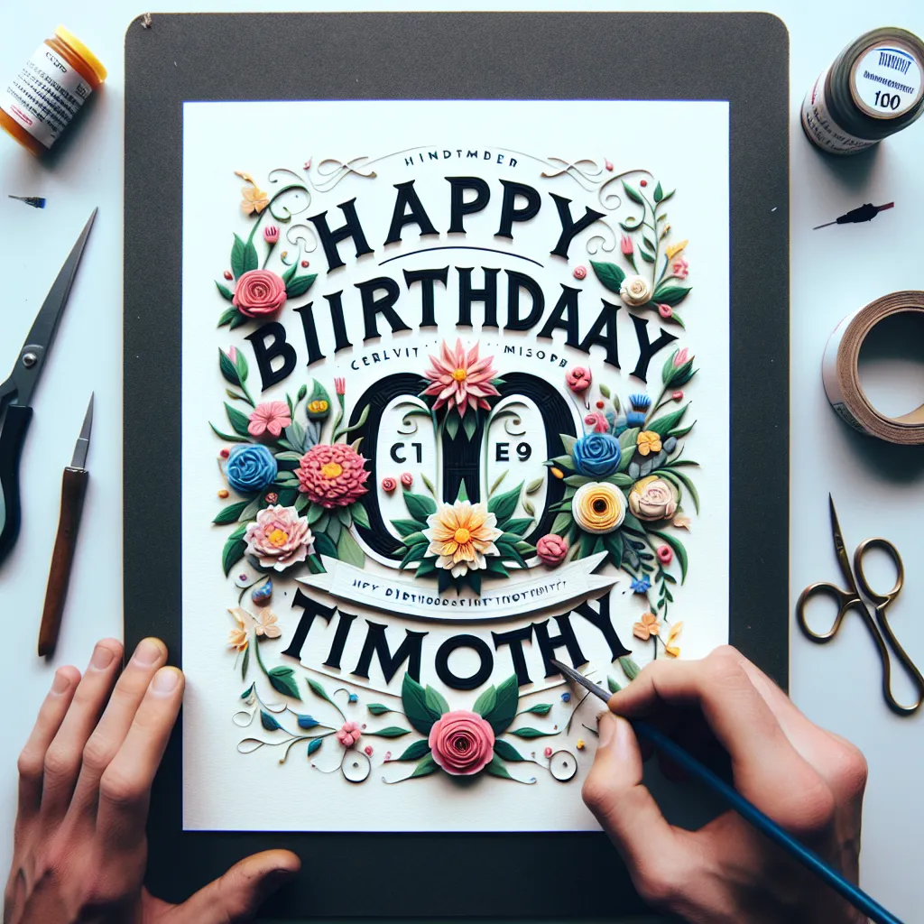 Happy 100th Birthday Timothy with Flowers Handcrafted DIY Style