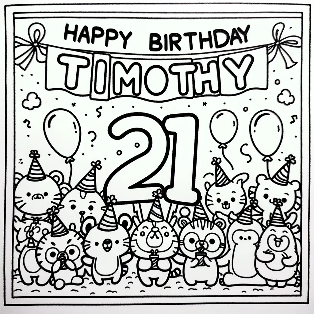 Happy 21st Birthday Timothy with Cute Animals Humorous Funny Style