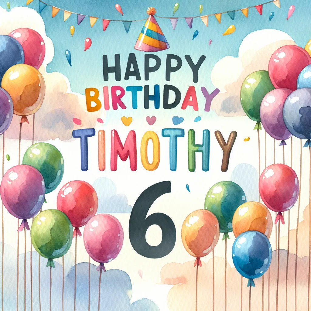 Happy 6th Birthday Timothy with Balloon Watercolor Style