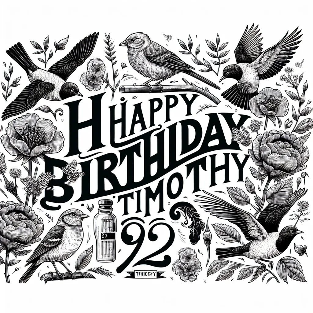 Happy 92nd Birthday Timothy with Birds Nature Floral Style