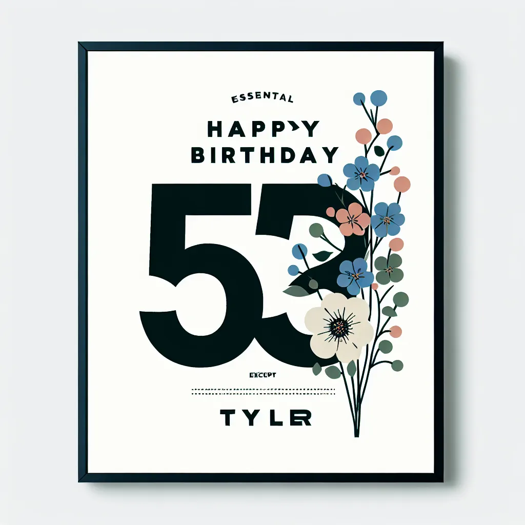 Happy 53rd Birthday Tyler with Flowers Modern Minimalist Style