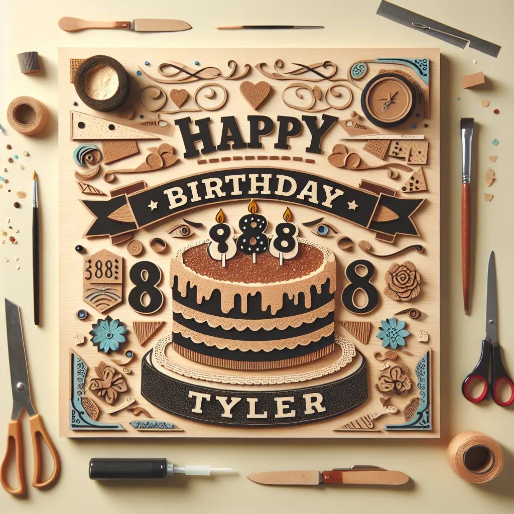 Happy 88th Birthday Tyler with Cake Handcrafted DIY Style