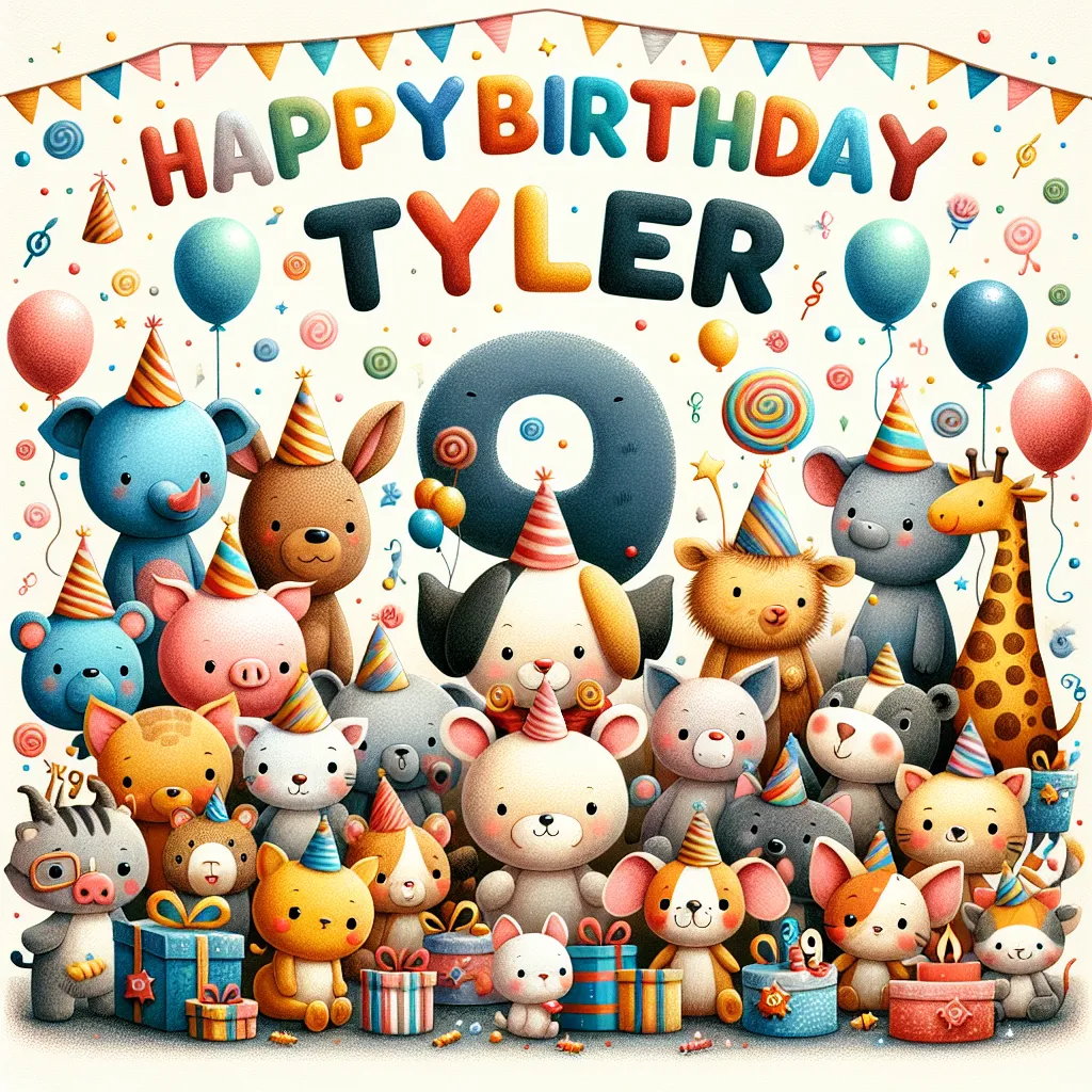 Happy 89th Birthday Tyler with Cute Animals Abstract Art Style