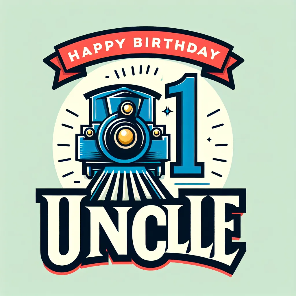 Happy 1st Birthday Uncle with Train Illustration Cartoon Style