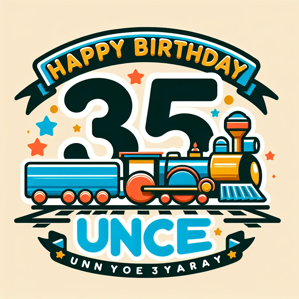 Happy 35th Birthday Uncle with Train Illustration Cartoon Style