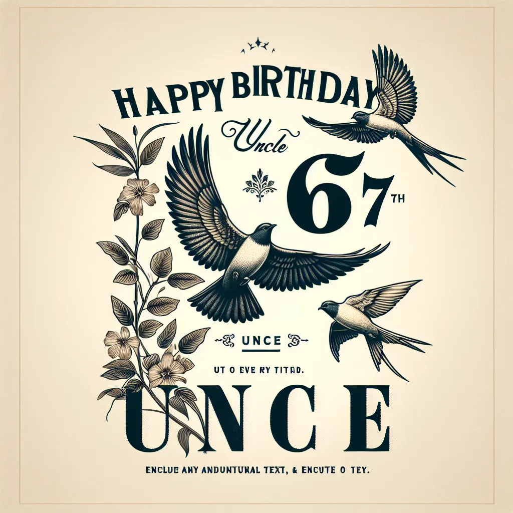 Happy 67th Birthday Uncle with Birds Elegant Classic Style