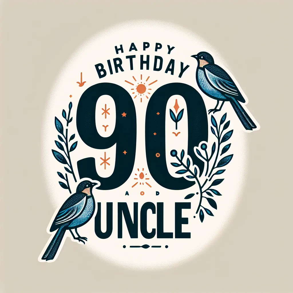 Happy 90th Birthday Uncle with Birds Modern Minimalist Style