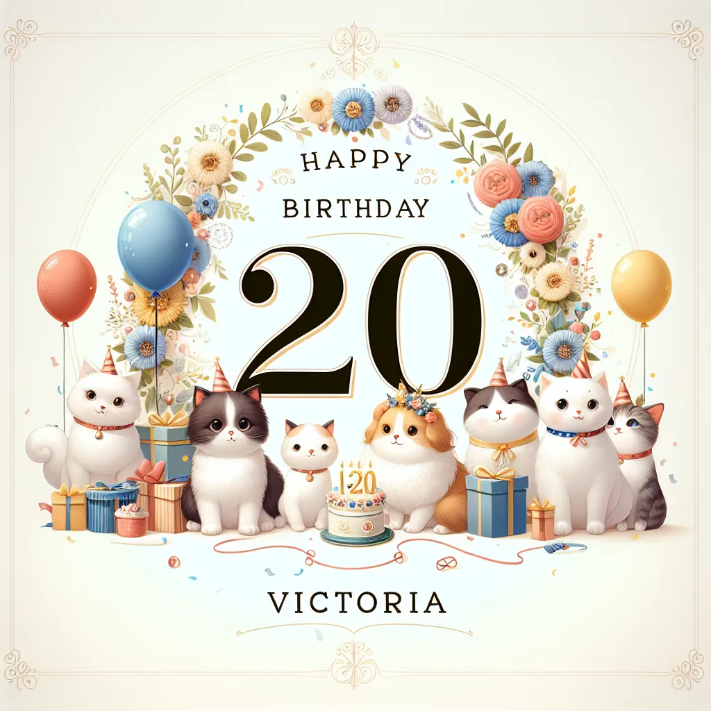 Happy 20th Birthday Victoria with Cute Animals Elegant Classic Style