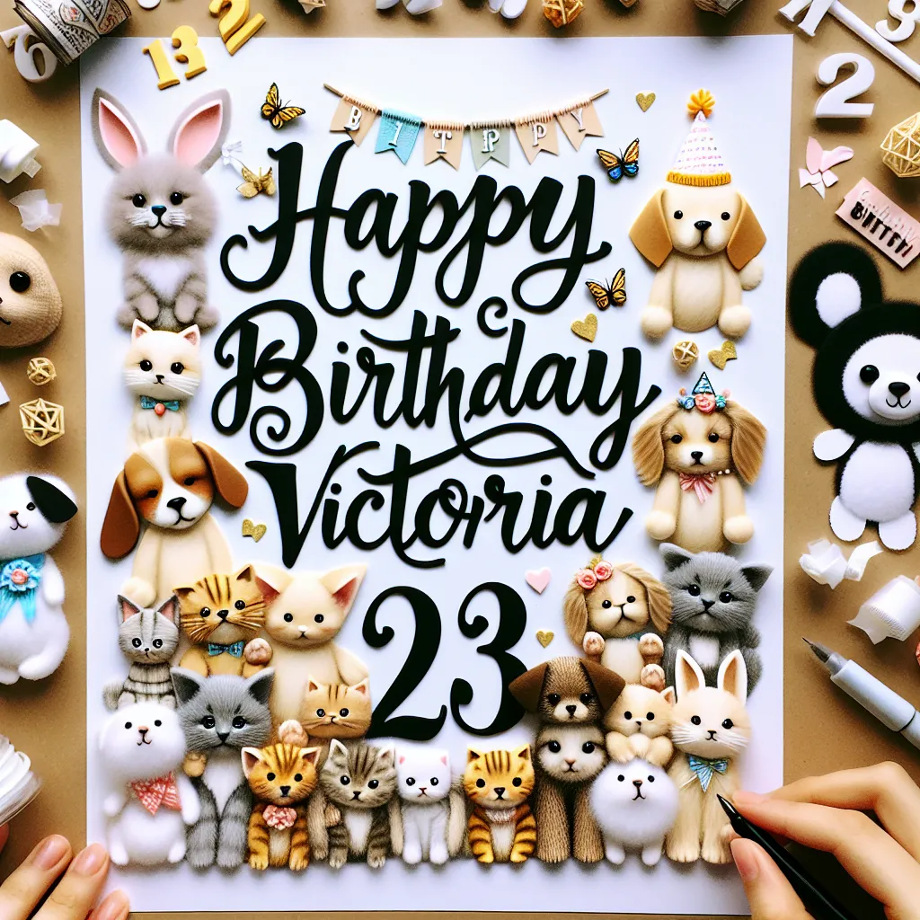 Happy 23rd Birthday Victoria with Cute Animals Handcrafted DIY Style