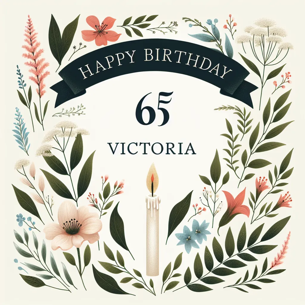 Happy 65th Birthday Victoria with Candle Nature Floral Style
