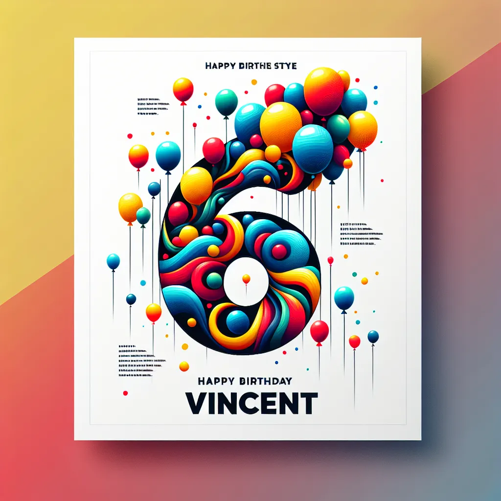 Happy 6th Birthday Vincent with Balloon Abstract Art Style