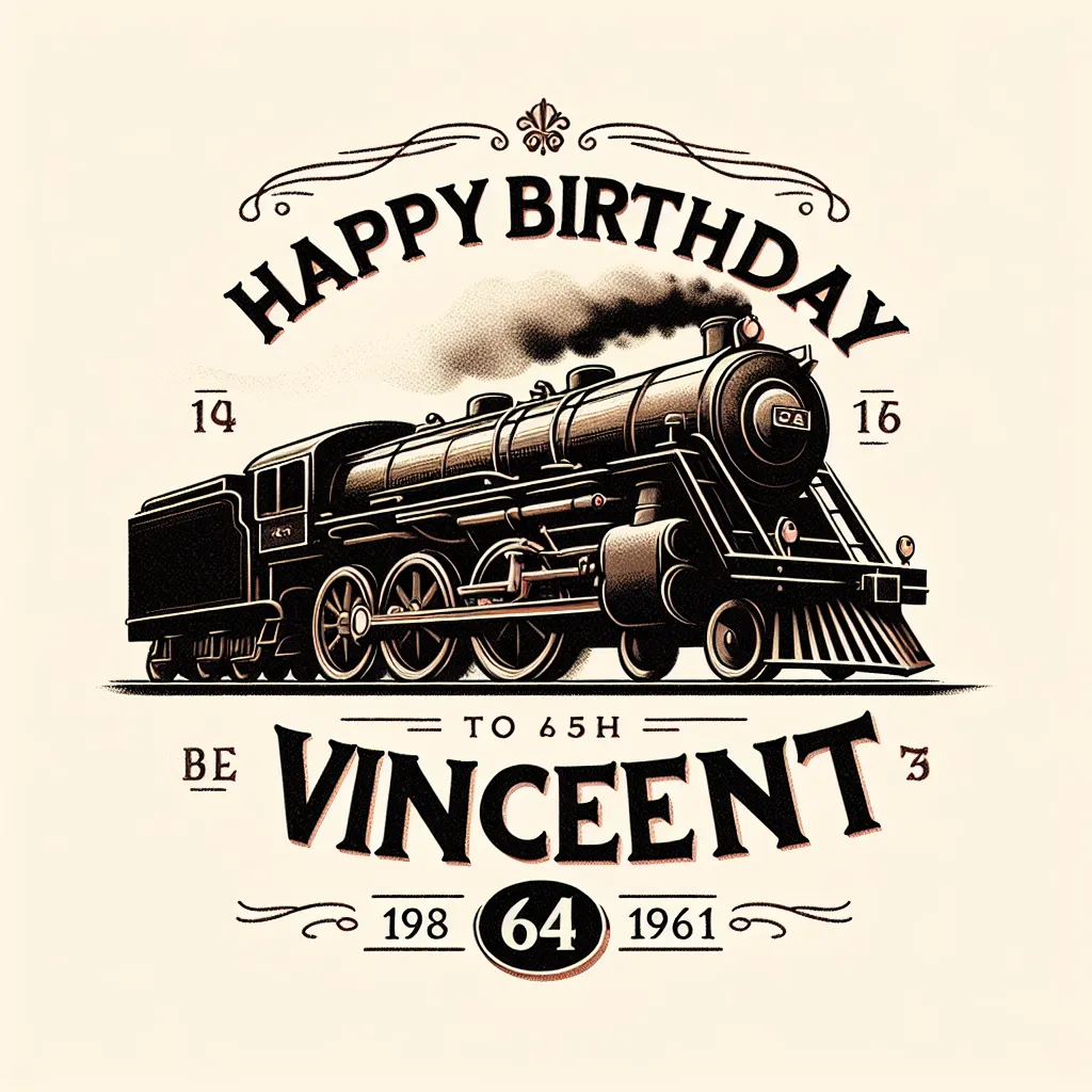 Happy 64th Birthday Vincent with Train Elegant Classic Style