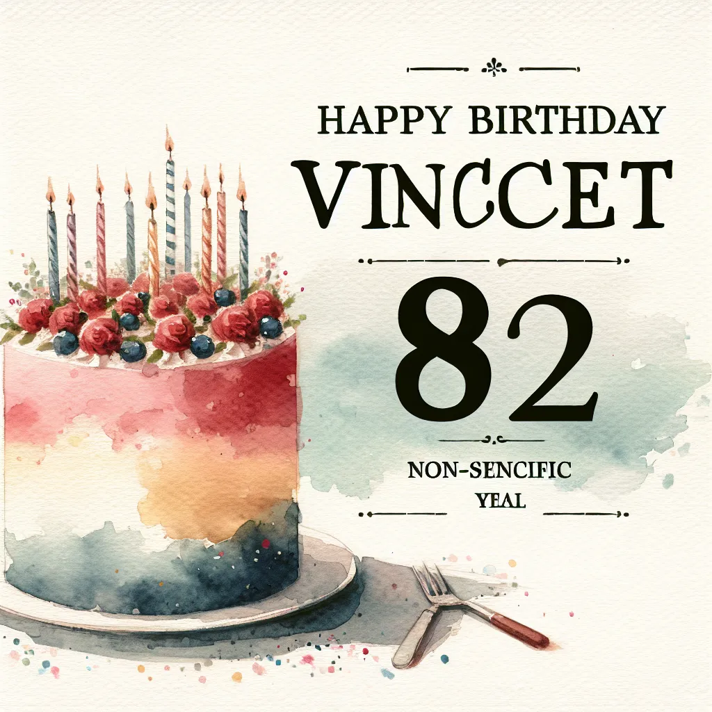 Happy 82nd Birthday Vincent with Cake Watercolor Style