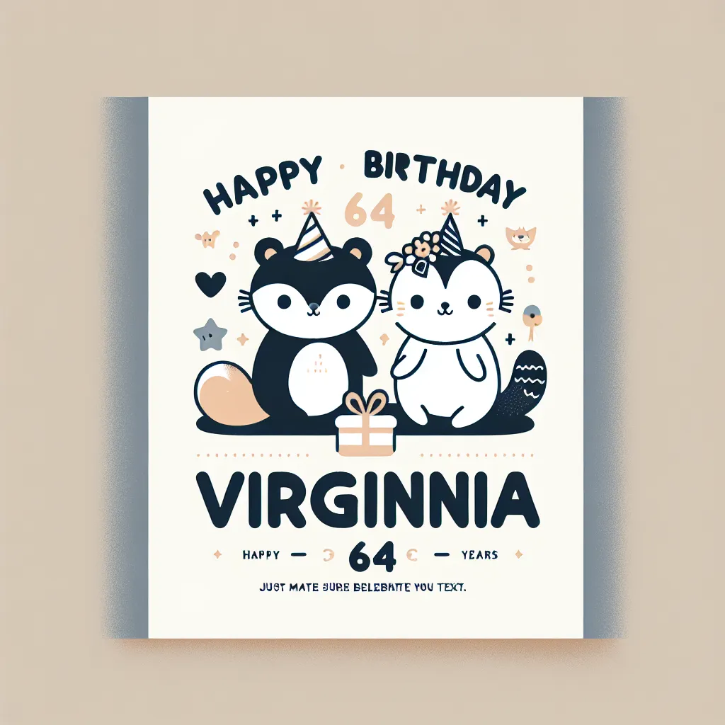 Happy 64th Birthday Virginia with Cute Animals Modern Minimalist Style