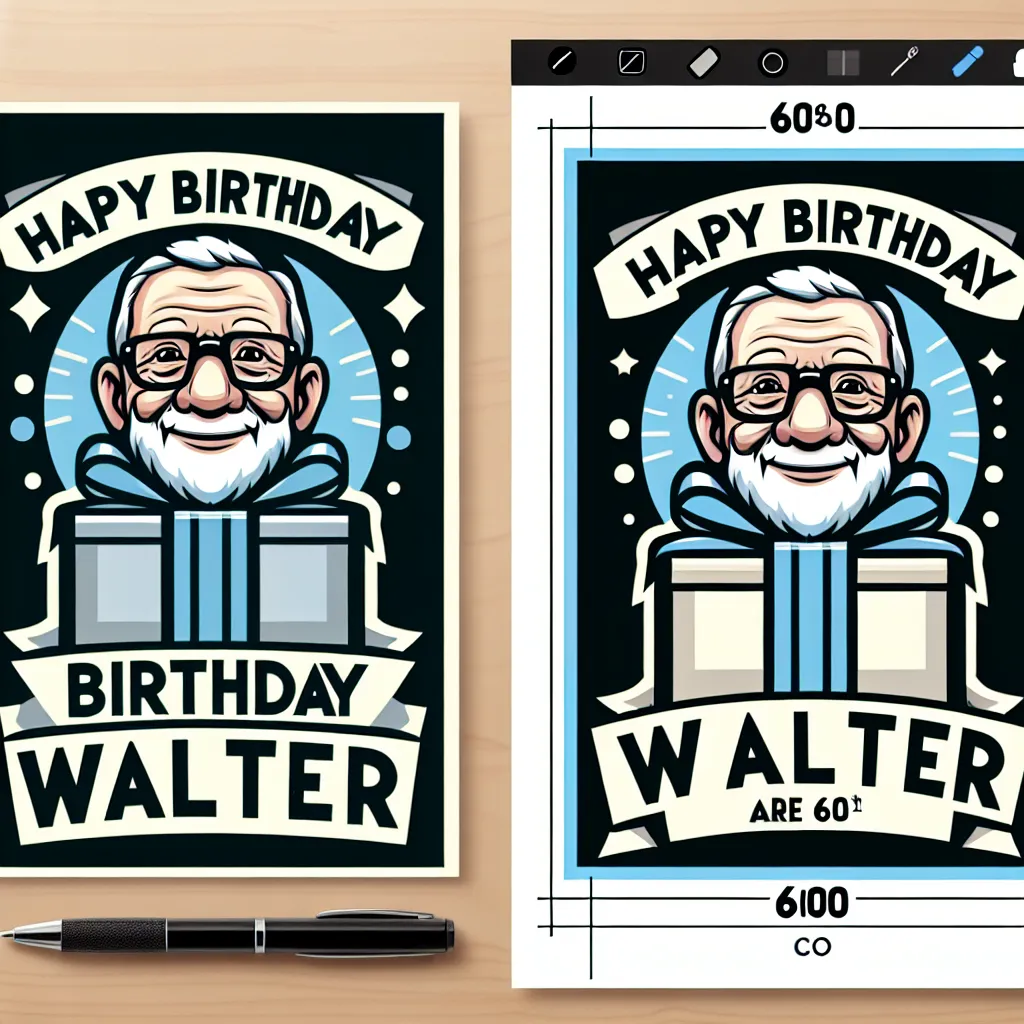 Happy 60th Birthday Walter with Gift Illustration Cartoon Style