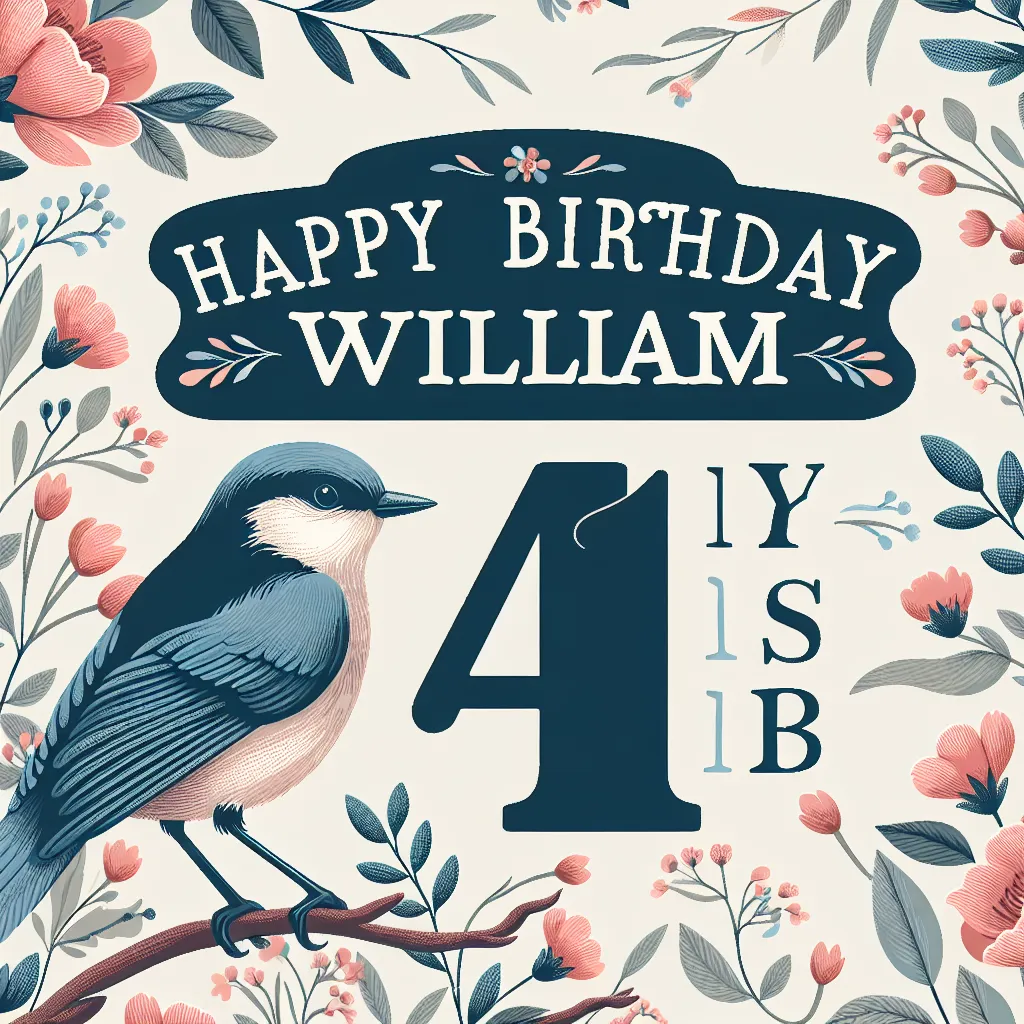 Happy 14th Birthday William with Birds Nature Floral Style