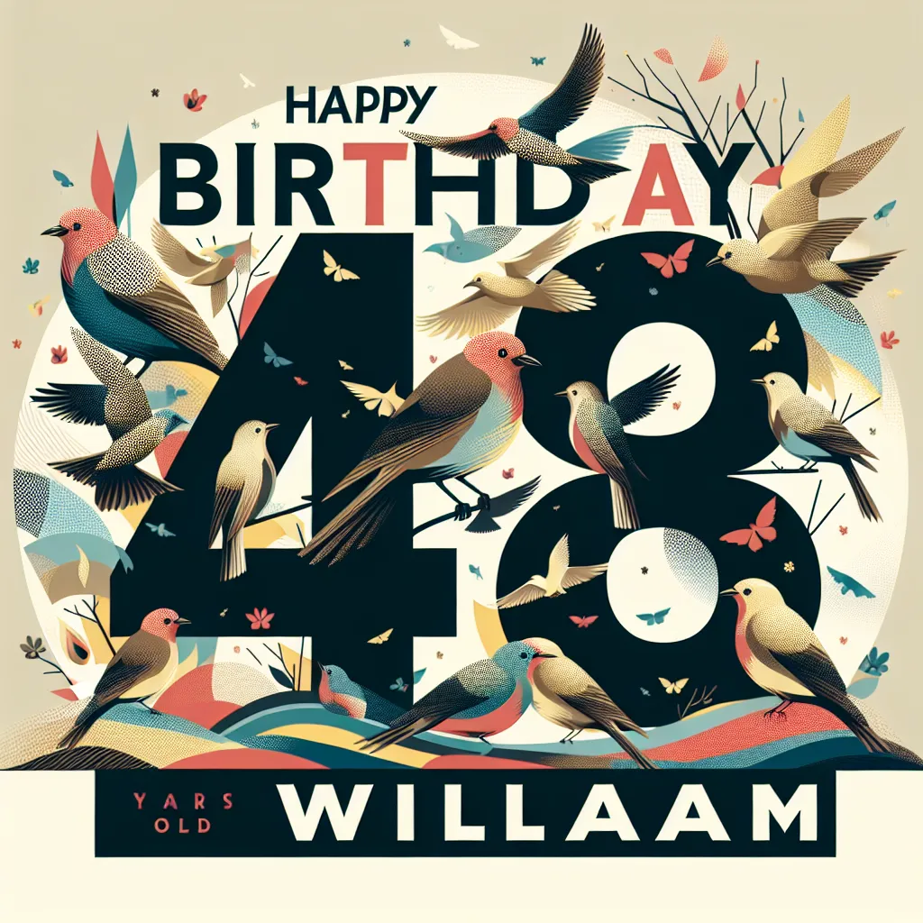 Happy 48th Birthday William with Birds Abstract Art Style