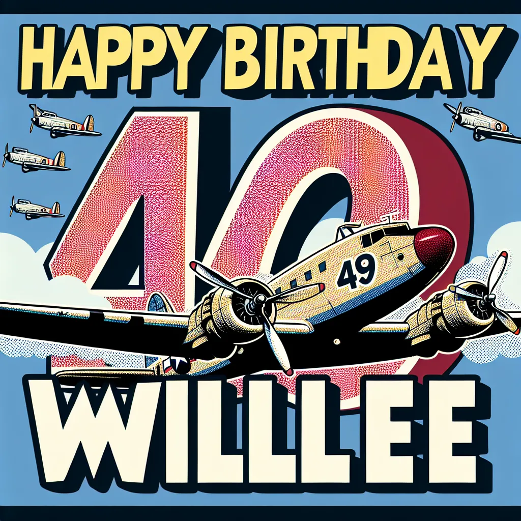 Happy 49th Birthday Willie with Airplanes Pop Art Style