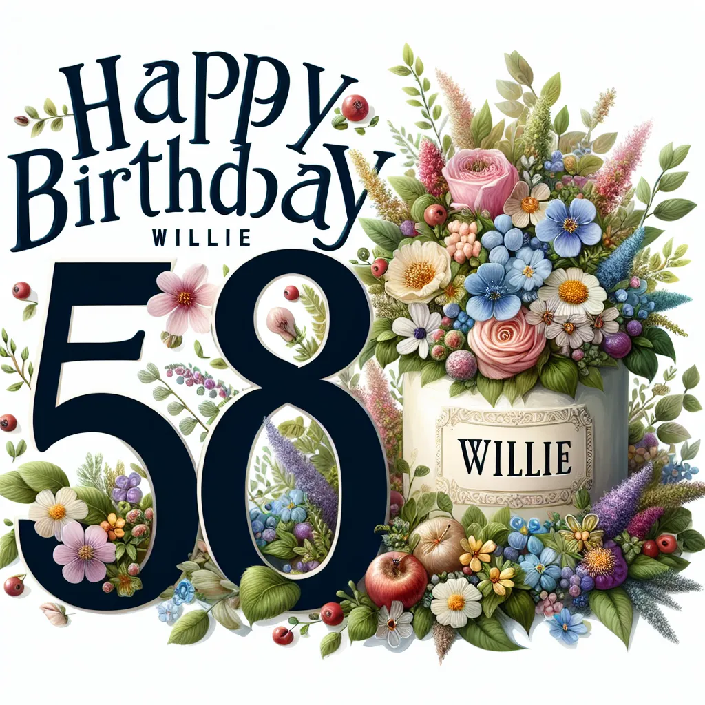 Happy 58th Birthday Willie with Cake Nature Floral Style