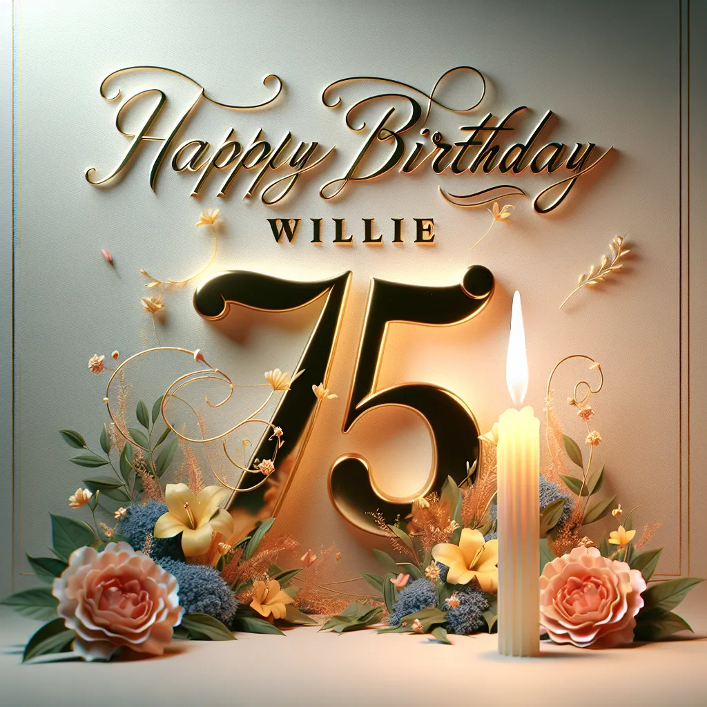Happy 75th Birthday Willie with Candle Nature Floral Style