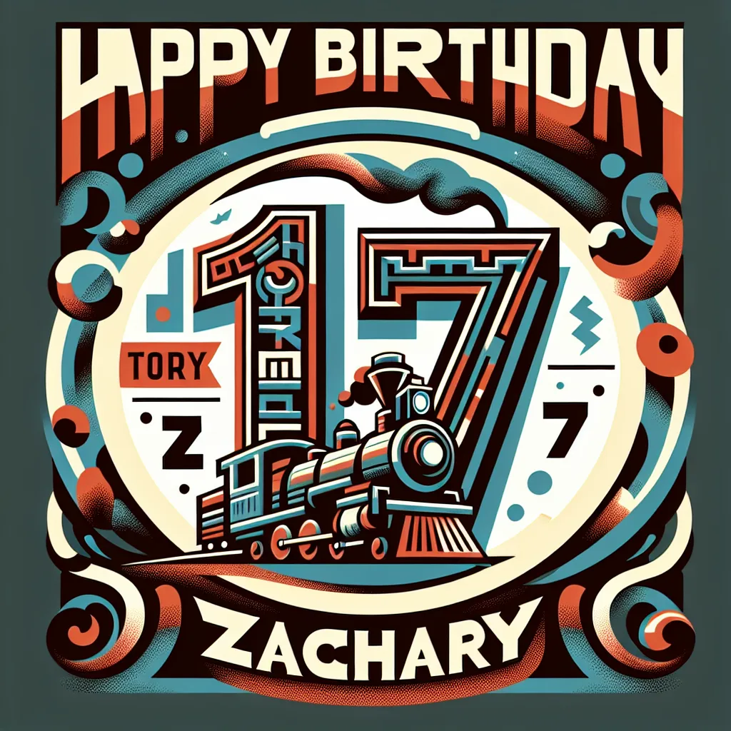 Happy 17th Birthday Zachary with Train Abstract Art Style