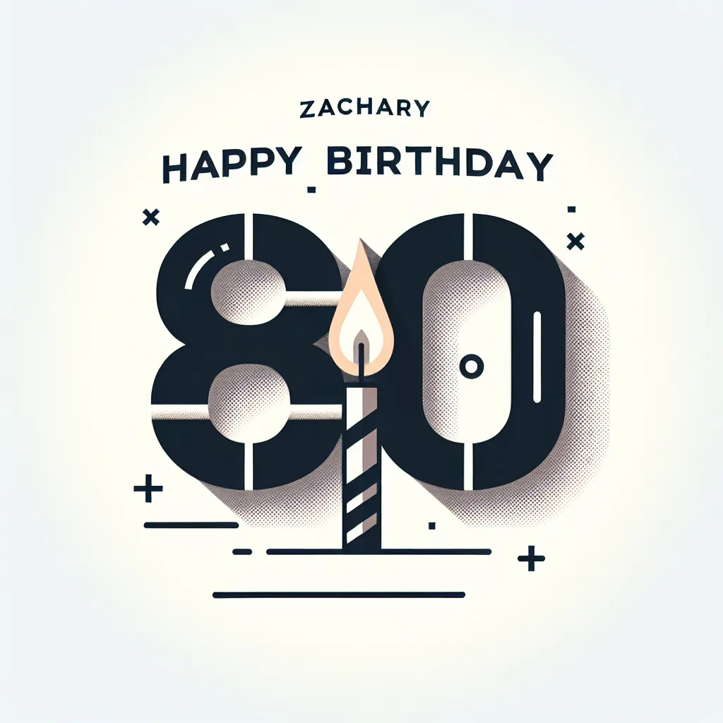 Happy 80th Birthday Zachary with Candle Modern Minimalist Style