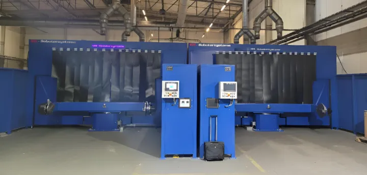 Bild für: Roboterschweißzelle mit zwei automatisch drehbaren H-Tischen