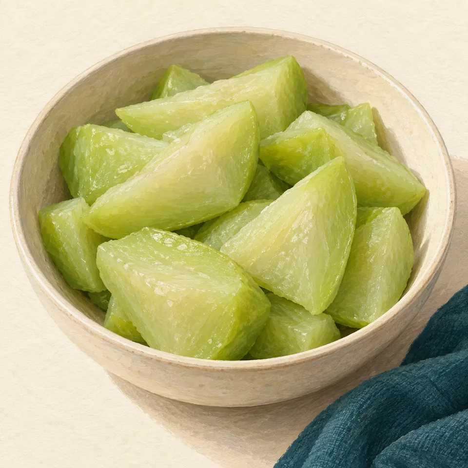 Illustration of Chayote: Chayote fruit, boiled, drained, without salt.