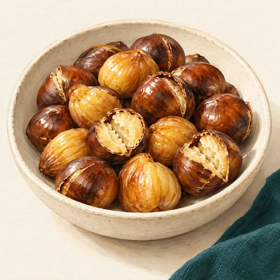 Illustration of Chestnuts: Nuts, chestnuts, european, roasted, exactly as identified by USDA.
