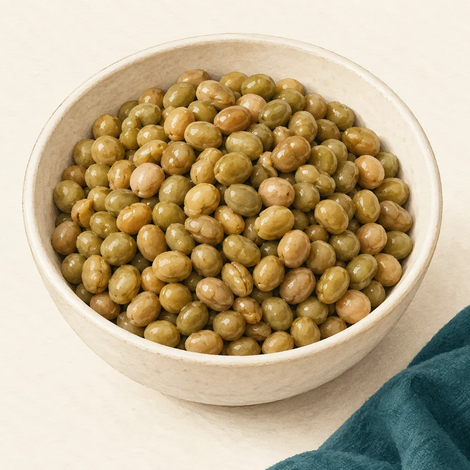 Illustration of Pigeon peas: Pigeon peas (red gram), mature seeds, cooked, boiled, without salt, exactly as identified by USDA.