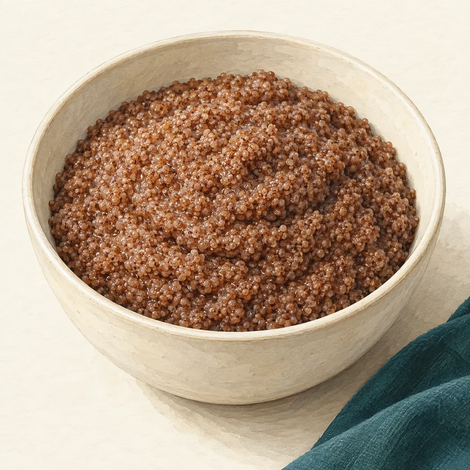 Ilustración de Teff: Cocido; sal y grasa añadidas no especificadas en la descripción del USDA.