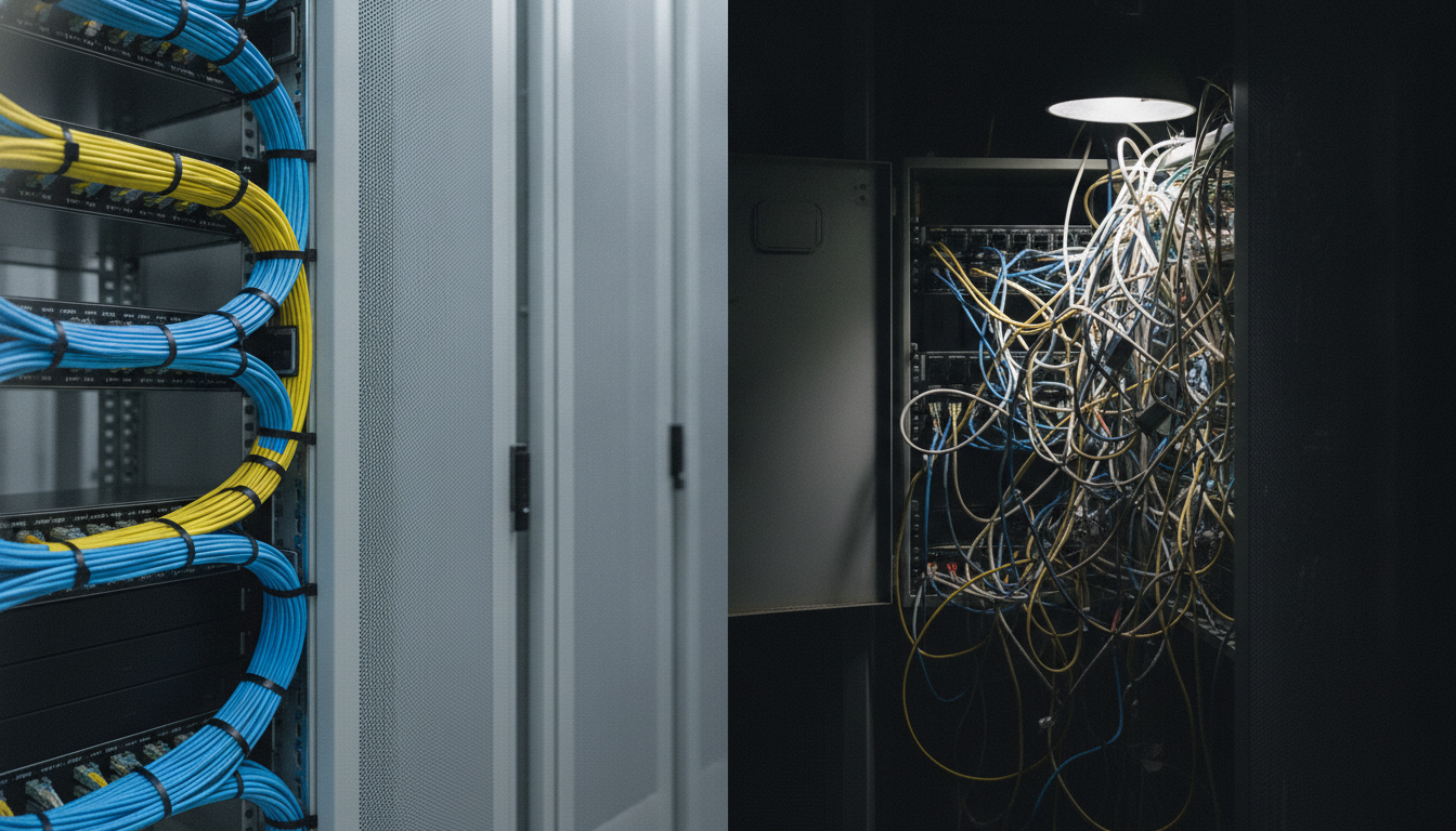 A split-screen visual: left side shows a smooth production pipeline with agent nodes completing tasks (support triage, code review, data extraction); right side shows a tangled, broken chain representing long-horizon autonomous agent failure